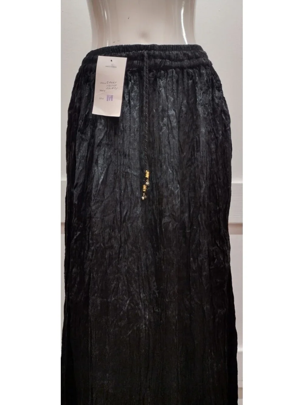 Vintage Authentic New Wave Goth Black Velvet Crush Skirt Witchy Broomstick M NEW